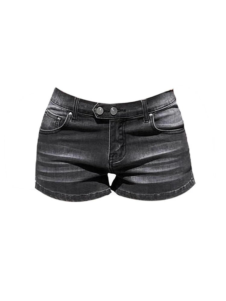 Women's Grey Denim Shorts Low Waist Mini Jeans Shorts 2000s Vintage 90s Y2k Emo Cowboy Short Pants Harajuku Clothes Summer 2024